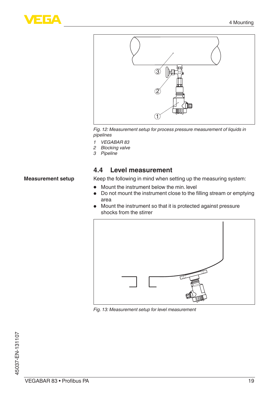 4 level measurement | VEGA VEGABAR 83 Profibus PA - Operating Instructions User Manual | Page 19 / 88