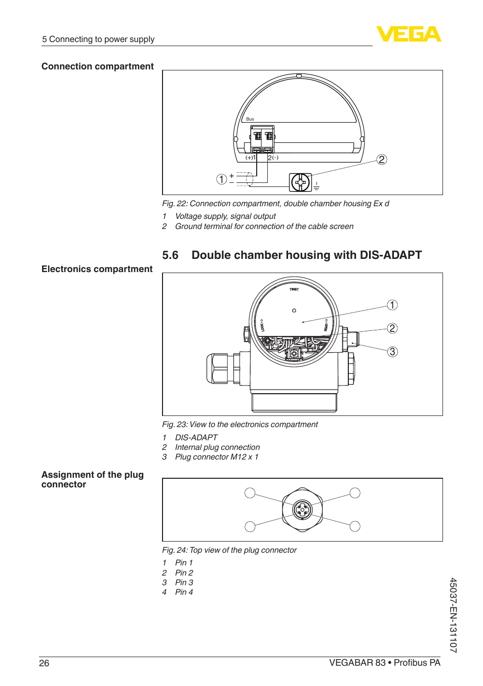 6 double chamber housing with dis-adapt | VEGA VEGABAR 83 Profibus PA - Operating Instructions User Manual | Page 26 / 88