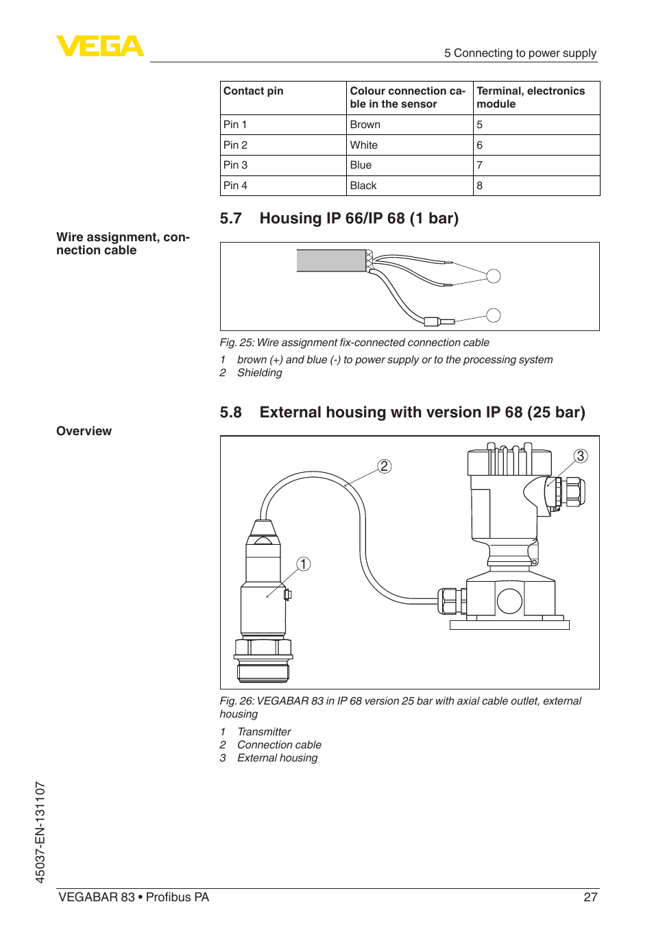 VEGA VEGABAR 83 Profibus PA - Operating Instructions User Manual | Page 27 / 88