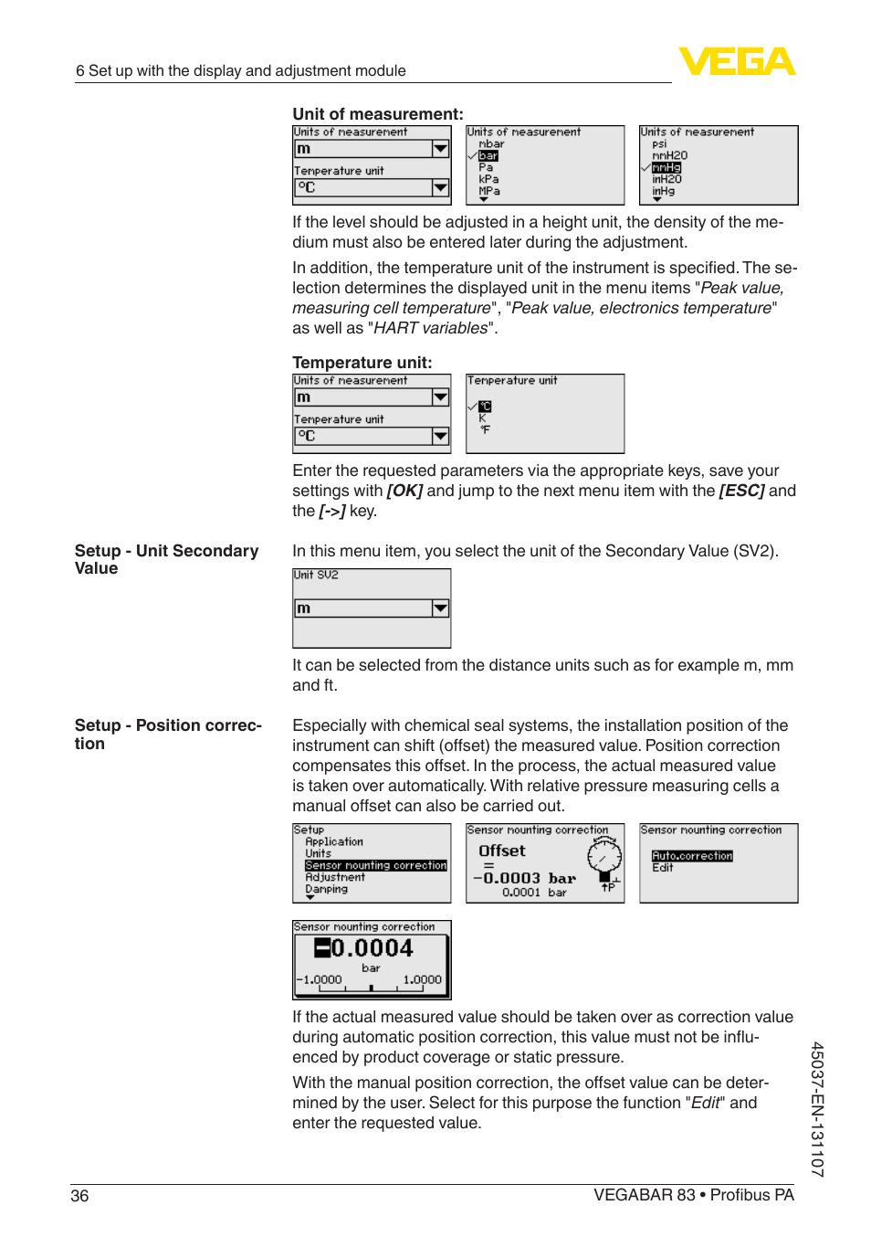VEGA VEGABAR 83 Profibus PA - Operating Instructions User Manual | Page 36 / 88