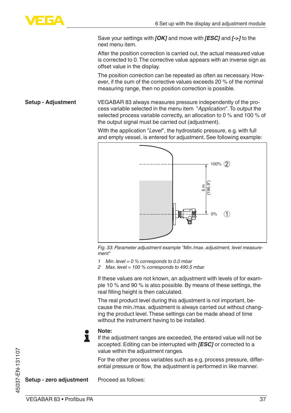 VEGA VEGABAR 83 Profibus PA - Operating Instructions User Manual | Page 37 / 88