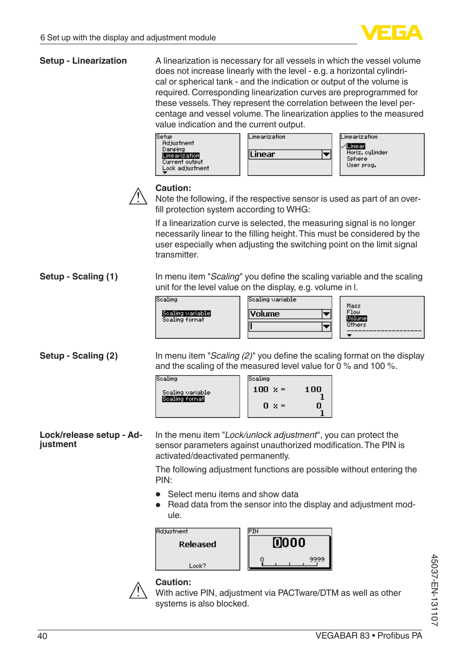 VEGA VEGABAR 83 Profibus PA - Operating Instructions User Manual | Page 40 / 88