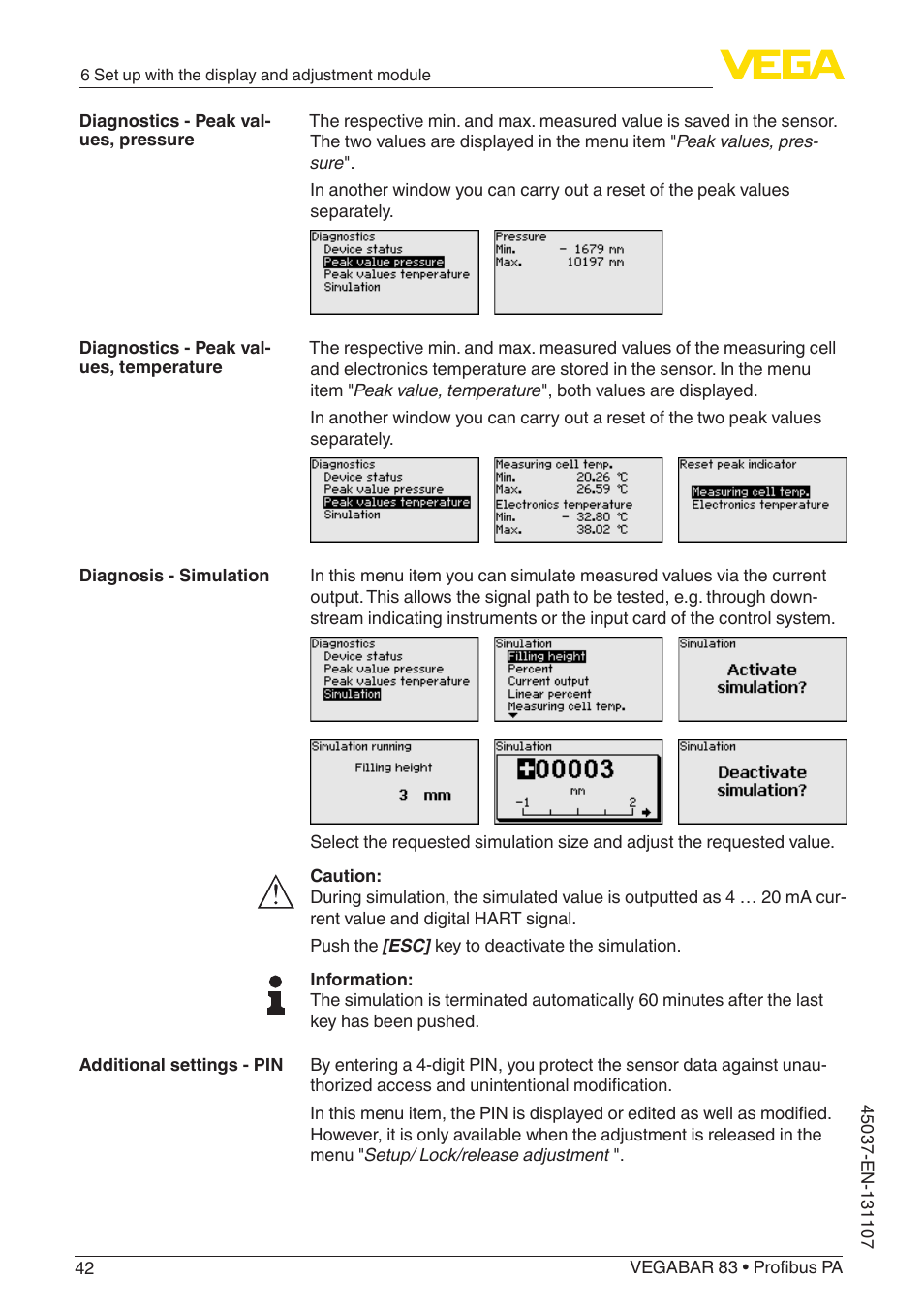VEGA VEGABAR 83 Profibus PA - Operating Instructions User Manual | Page 42 / 88