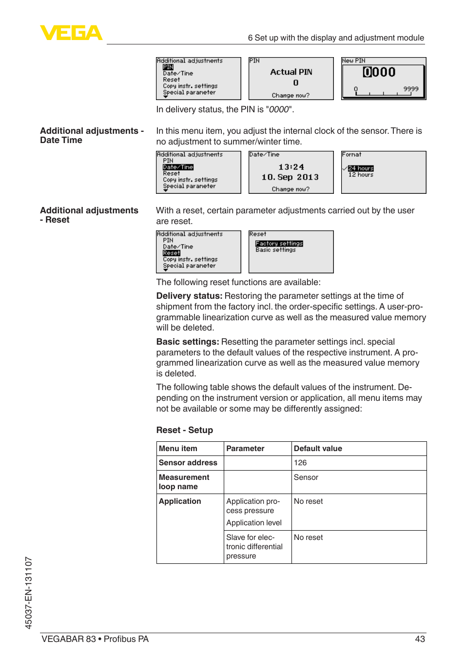 VEGA VEGABAR 83 Profibus PA - Operating Instructions User Manual | Page 43 / 88