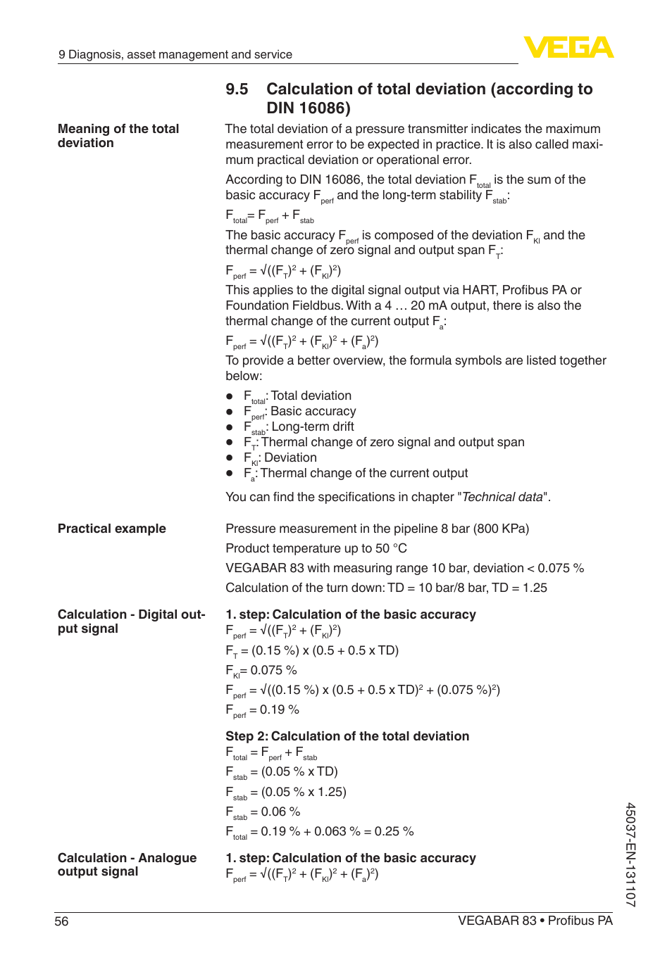 VEGA VEGABAR 83 Profibus PA - Operating Instructions User Manual | Page 56 / 88