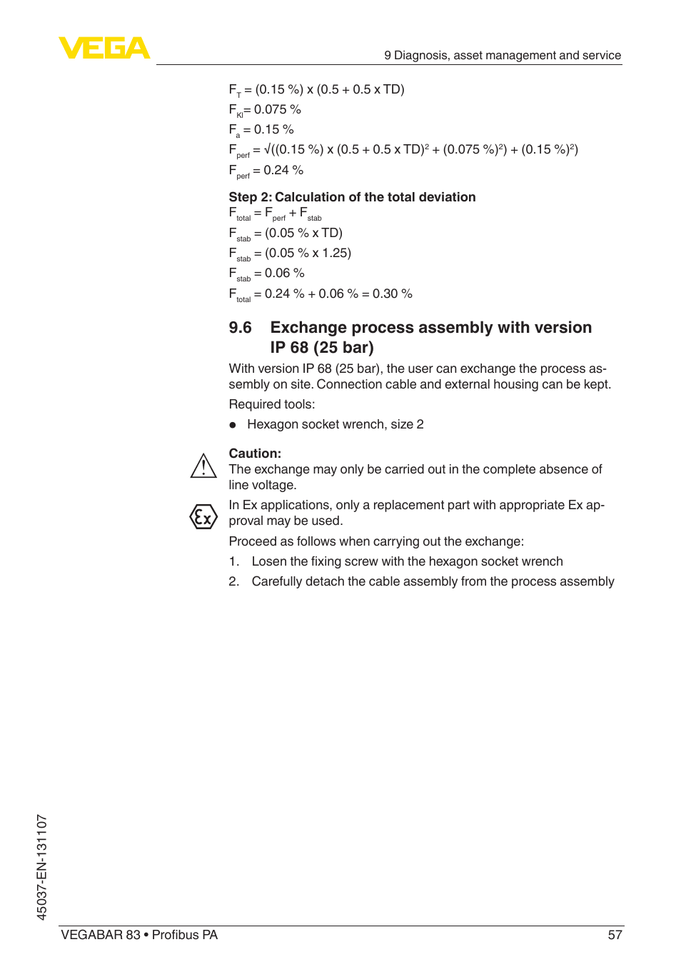 VEGA VEGABAR 83 Profibus PA - Operating Instructions User Manual | Page 57 / 88