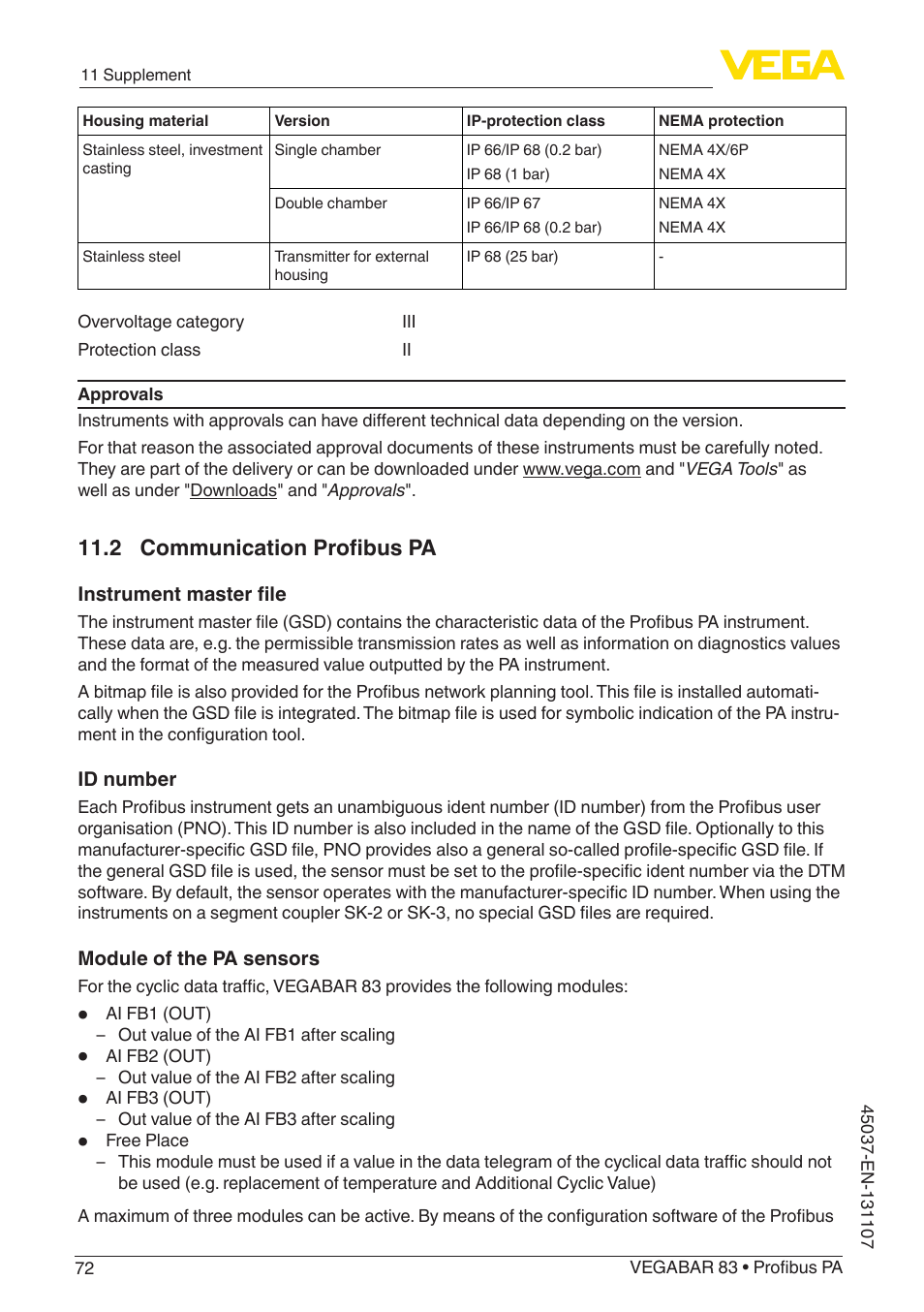 2 communication profibus pa | VEGA VEGABAR 83 Profibus PA - Operating Instructions User Manual | Page 72 / 88