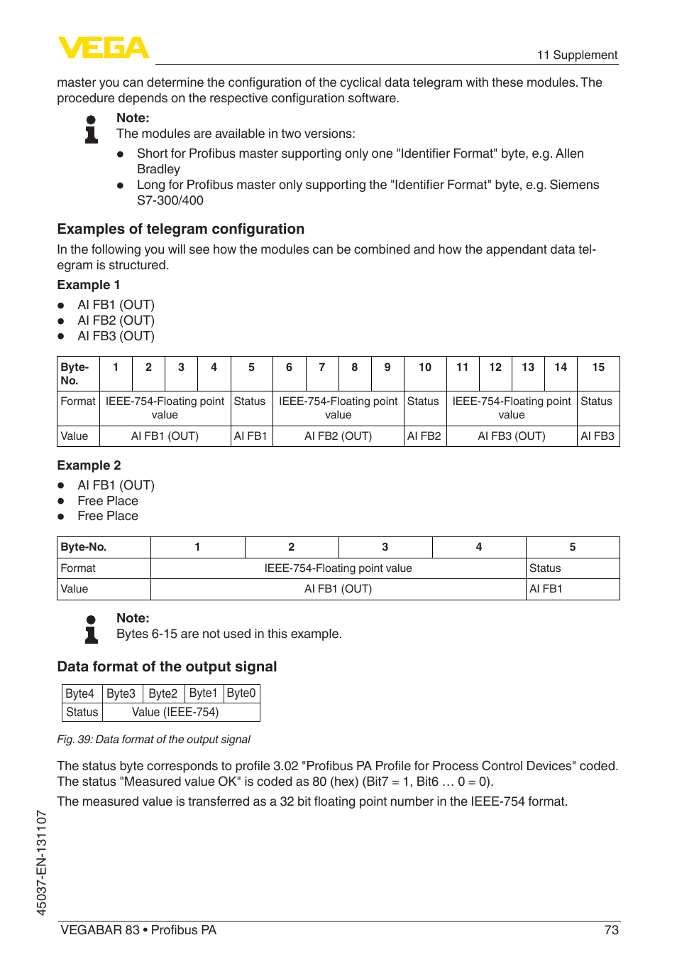 VEGA VEGABAR 83 Profibus PA - Operating Instructions User Manual | Page 73 / 88