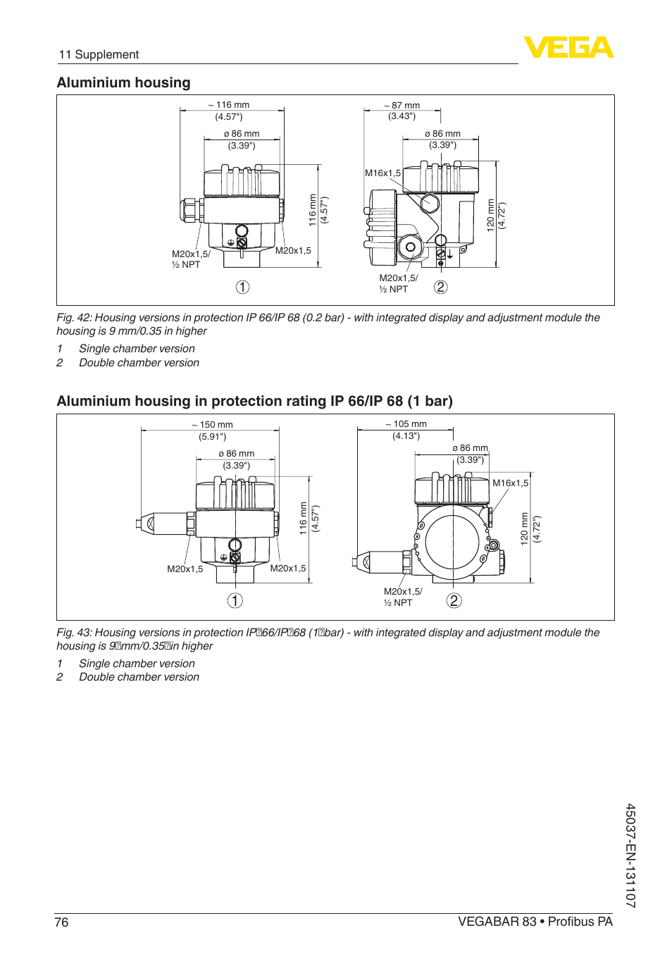 Aluminium housing | VEGA VEGABAR 83 Profibus PA - Operating Instructions User Manual | Page 76 / 88