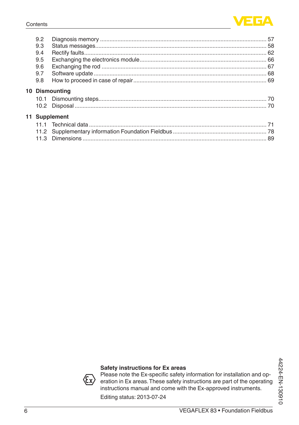 VEGA VEGAFLEX 83 Foundation Fieldbus Polished version User Manual | Page 6 / 96