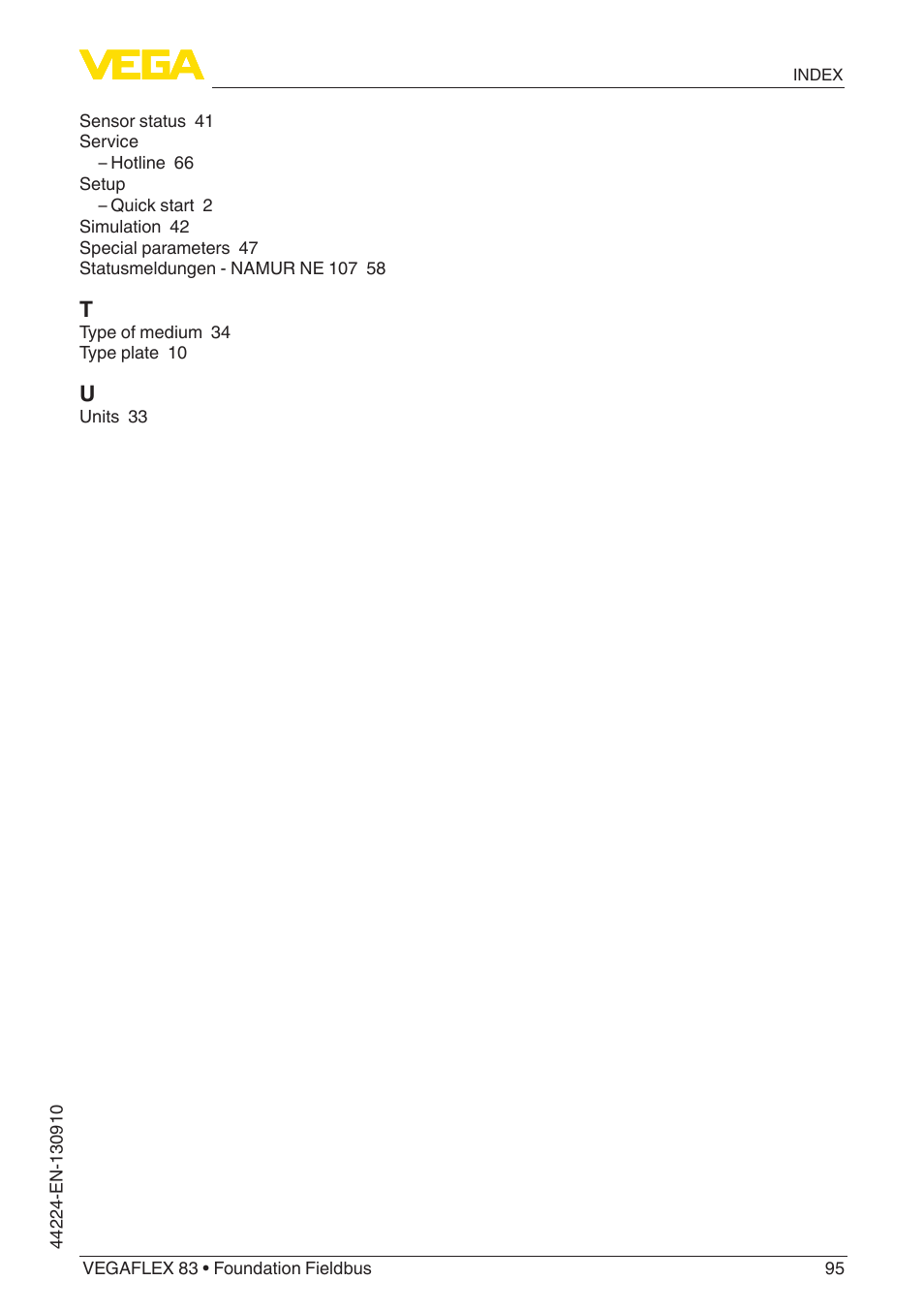 VEGA VEGAFLEX 83 Foundation Fieldbus Polished version User Manual | Page 95 / 96
