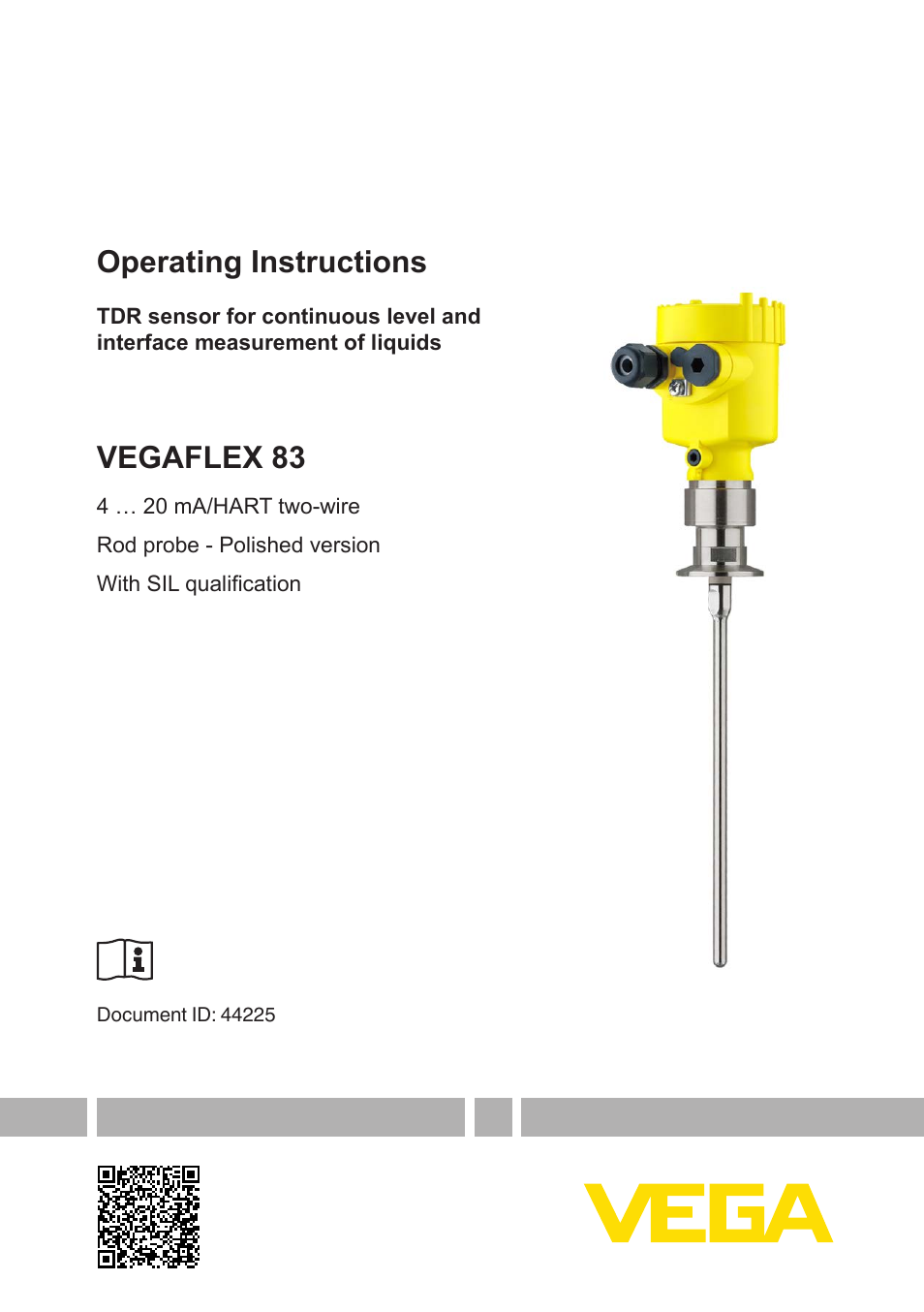 VEGA VEGAFLEX 83 4 … 20 mA_HART two-wire Rod probe - Polished version With SIL qualification User Manual | 92 pages