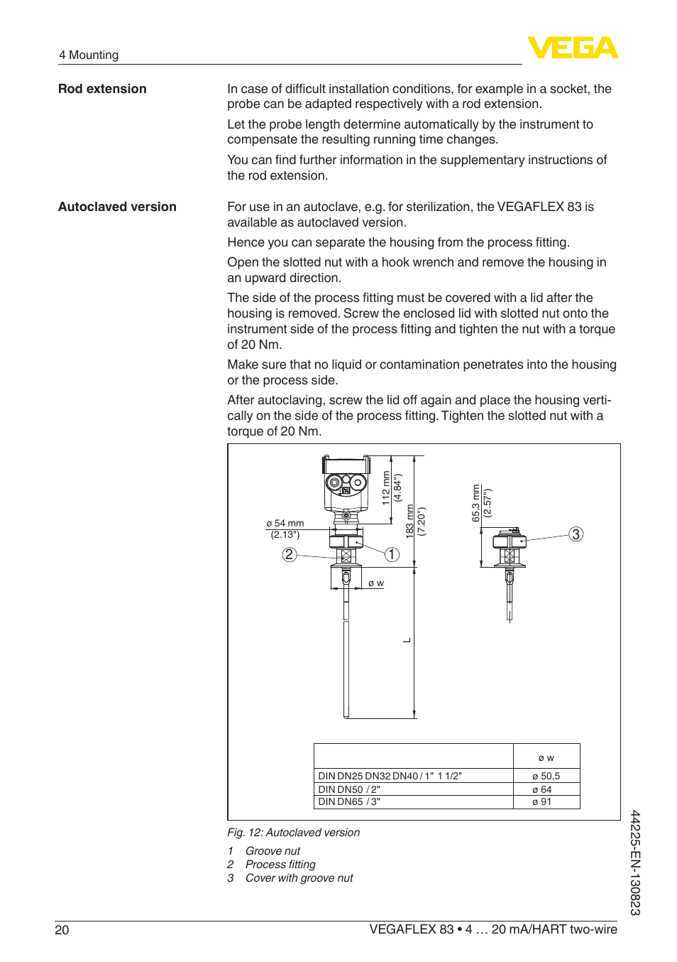 VEGA VEGAFLEX 83 4 … 20 mA_HART two-wire Rod probe - Polished version With SIL qualification User Manual | Page 20 / 92