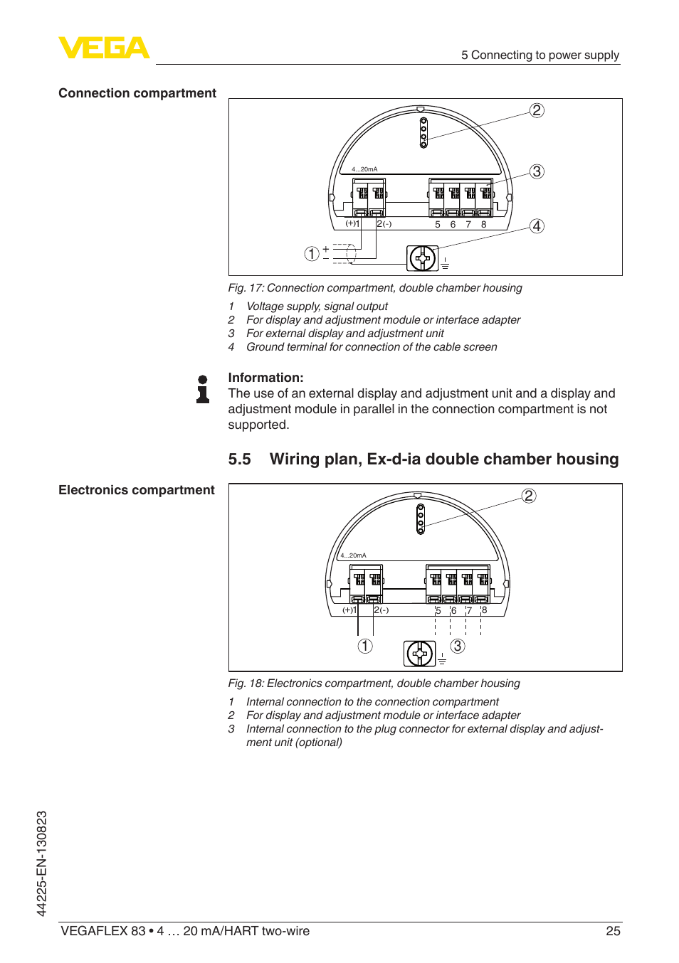 5 wiring plan, ex-d-ia double chamber housing | VEGA VEGAFLEX 83 4 … 20 mA_HART two-wire Rod probe - Polished version With SIL qualification User Manual | Page 25 / 92