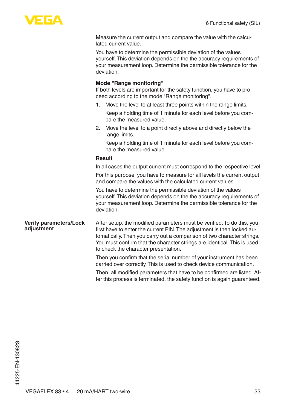 VEGA VEGAFLEX 83 4 … 20 mA_HART two-wire Rod probe - Polished version With SIL qualification User Manual | Page 33 / 92