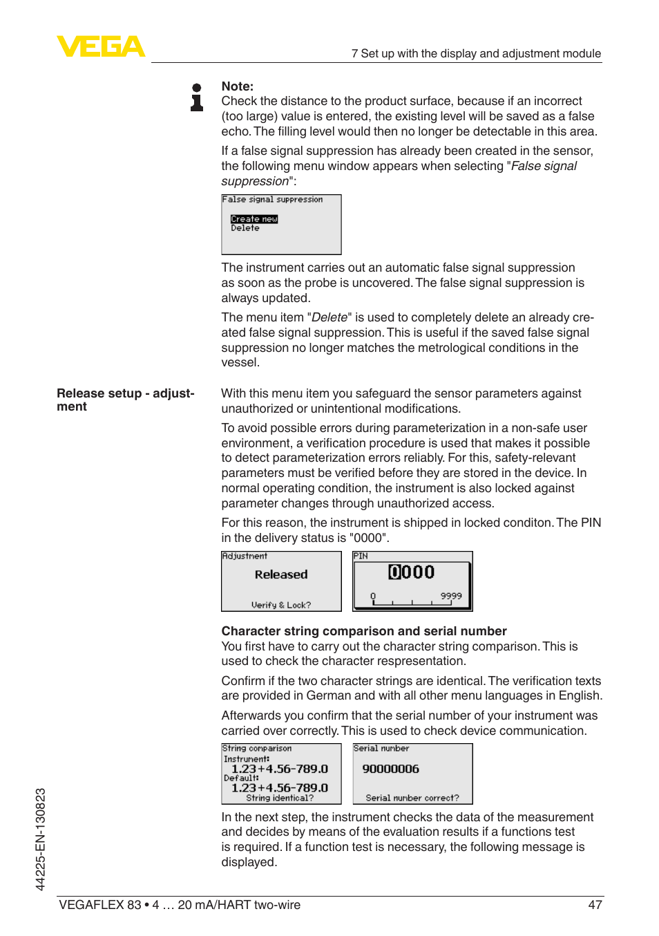 VEGA VEGAFLEX 83 4 … 20 mA_HART two-wire Rod probe - Polished version With SIL qualification User Manual | Page 47 / 92