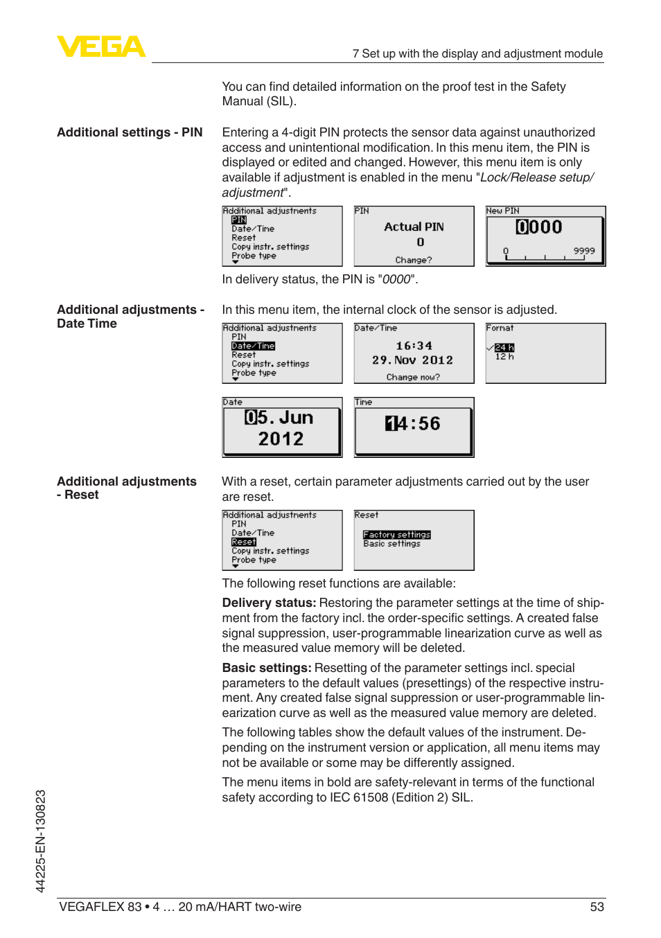 VEGA VEGAFLEX 83 4 … 20 mA_HART two-wire Rod probe - Polished version With SIL qualification User Manual | Page 53 / 92