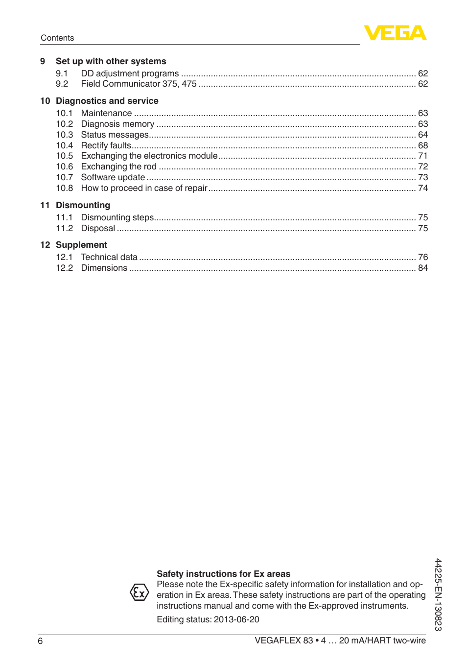 VEGA VEGAFLEX 83 4 … 20 mA_HART two-wire Rod probe - Polished version With SIL qualification User Manual | Page 6 / 92