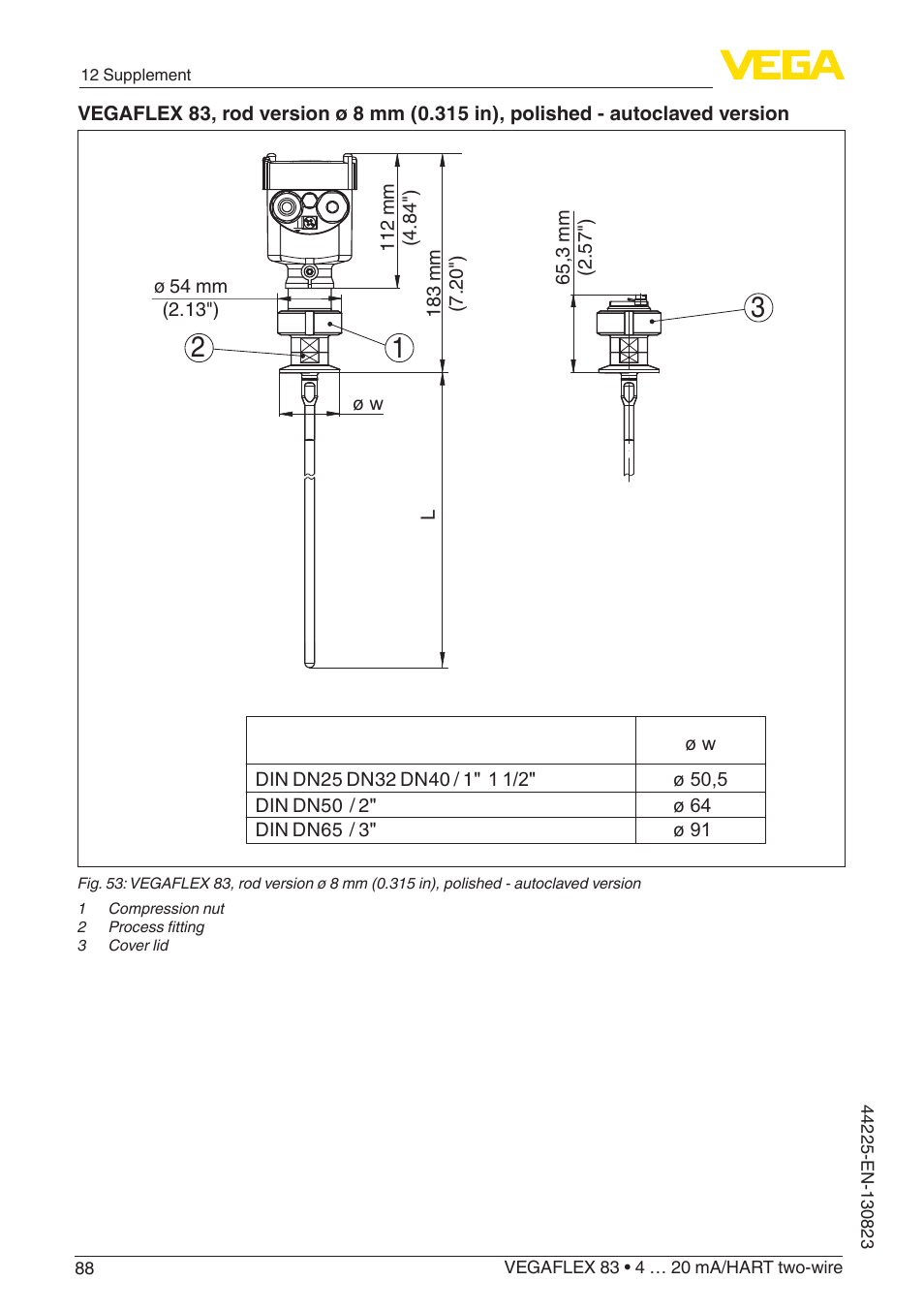 VEGA VEGAFLEX 83 4 … 20 mA_HART two-wire Rod probe - Polished version With SIL qualification User Manual | Page 88 / 92