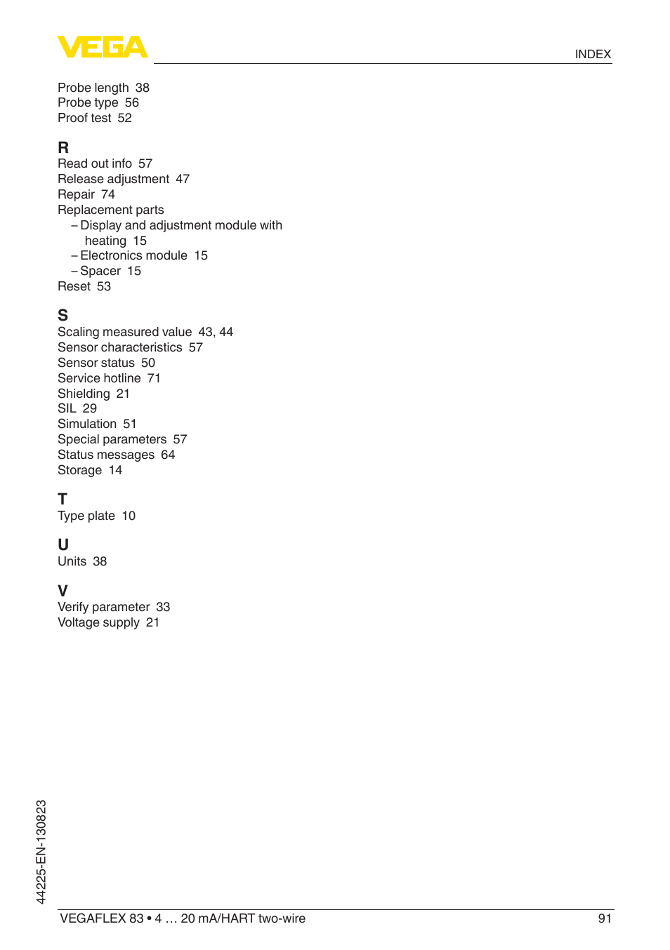 VEGA VEGAFLEX 83 4 … 20 mA_HART two-wire Rod probe - Polished version With SIL qualification User Manual | Page 91 / 92