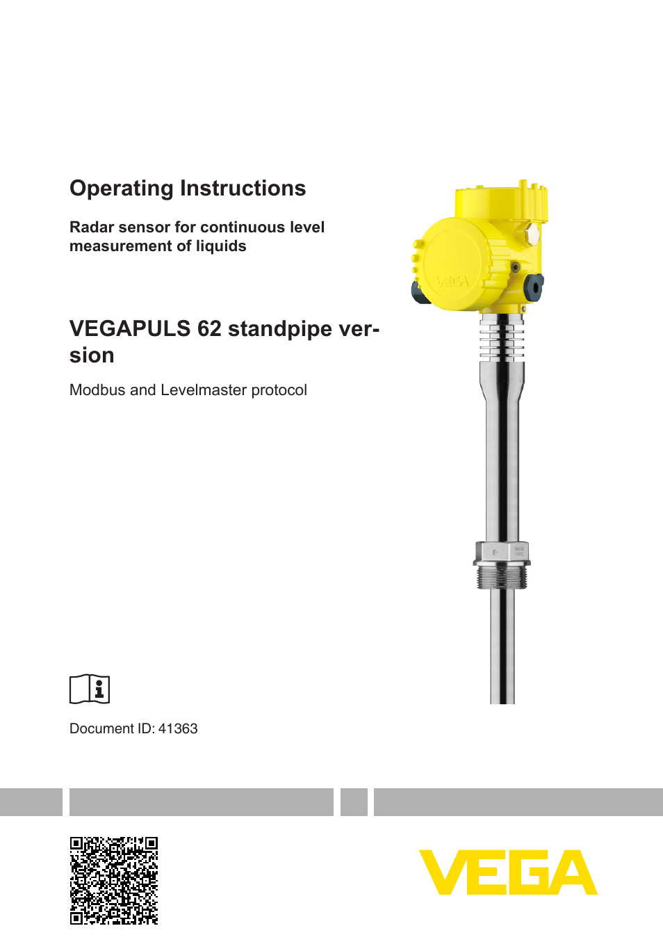 VEGA VEGAPULS 62 (≥ 2.0.0 - ≥ 4.0.0) standpipe ver. Modbus and Levelmaster protocol User Manual | 68 pages