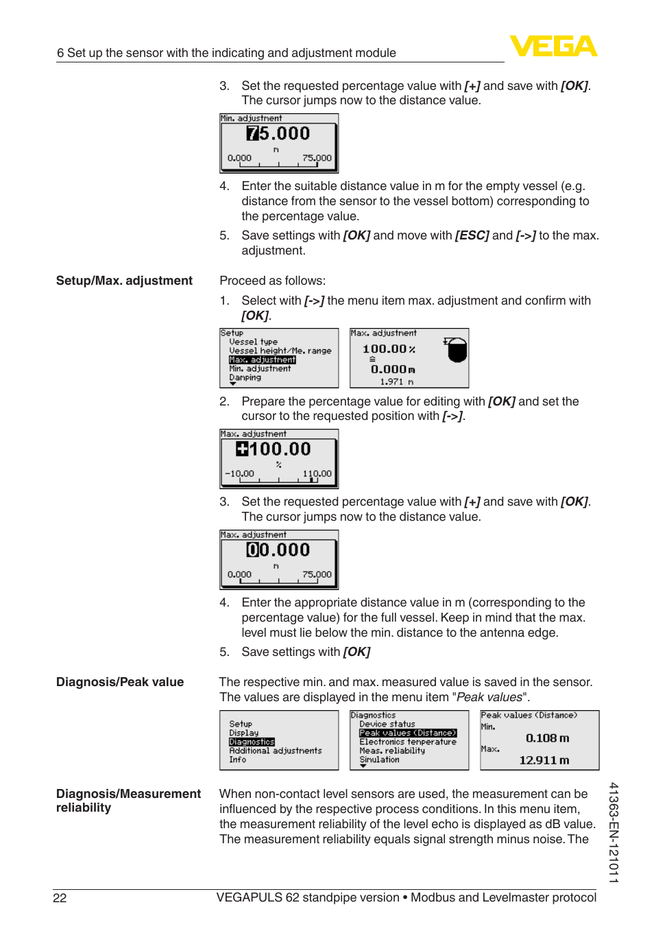 VEGA VEGAPULS 62 (≥ 2.0.0 - ≥ 4.0.0) standpipe ver. Modbus and Levelmaster protocol User Manual | Page 22 / 68