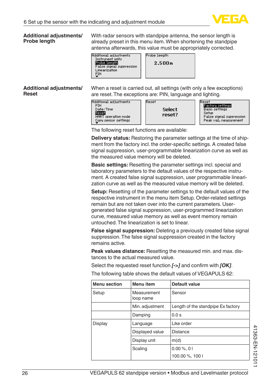 VEGA VEGAPULS 62 (≥ 2.0.0 - ≥ 4.0.0) standpipe ver. Modbus and Levelmaster protocol User Manual | Page 26 / 68