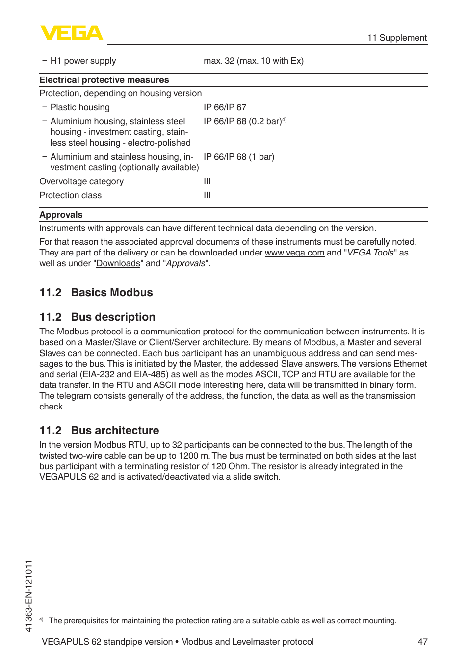 2 basics modbus, 2 bus description, 2 bus architecture | 2 basics modbus 11.2 bus description | VEGA VEGAPULS 62 (≥ 2.0.0 - ≥ 4.0.0) standpipe ver. Modbus and Levelmaster protocol User Manual | Page 47 / 68