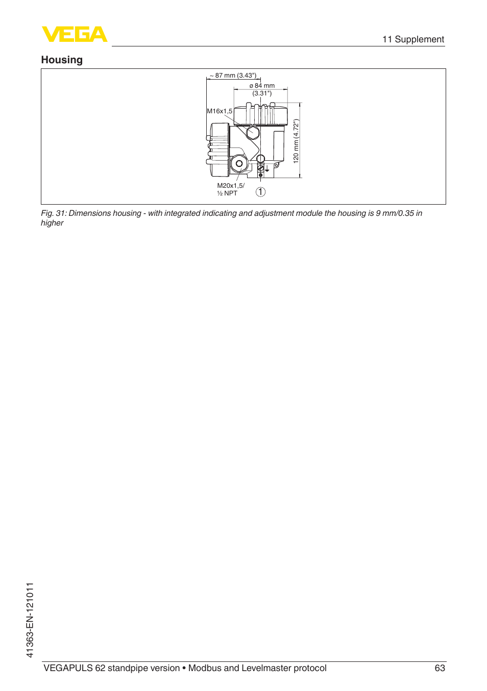 Housing | VEGA VEGAPULS 62 (≥ 2.0.0 - ≥ 4.0.0) standpipe ver. Modbus and Levelmaster protocol User Manual | Page 63 / 68