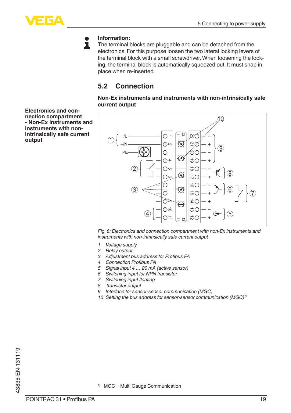 2 connection | VEGA POINTRAC 31 Profibus PA User Manual | Page 19 / 64