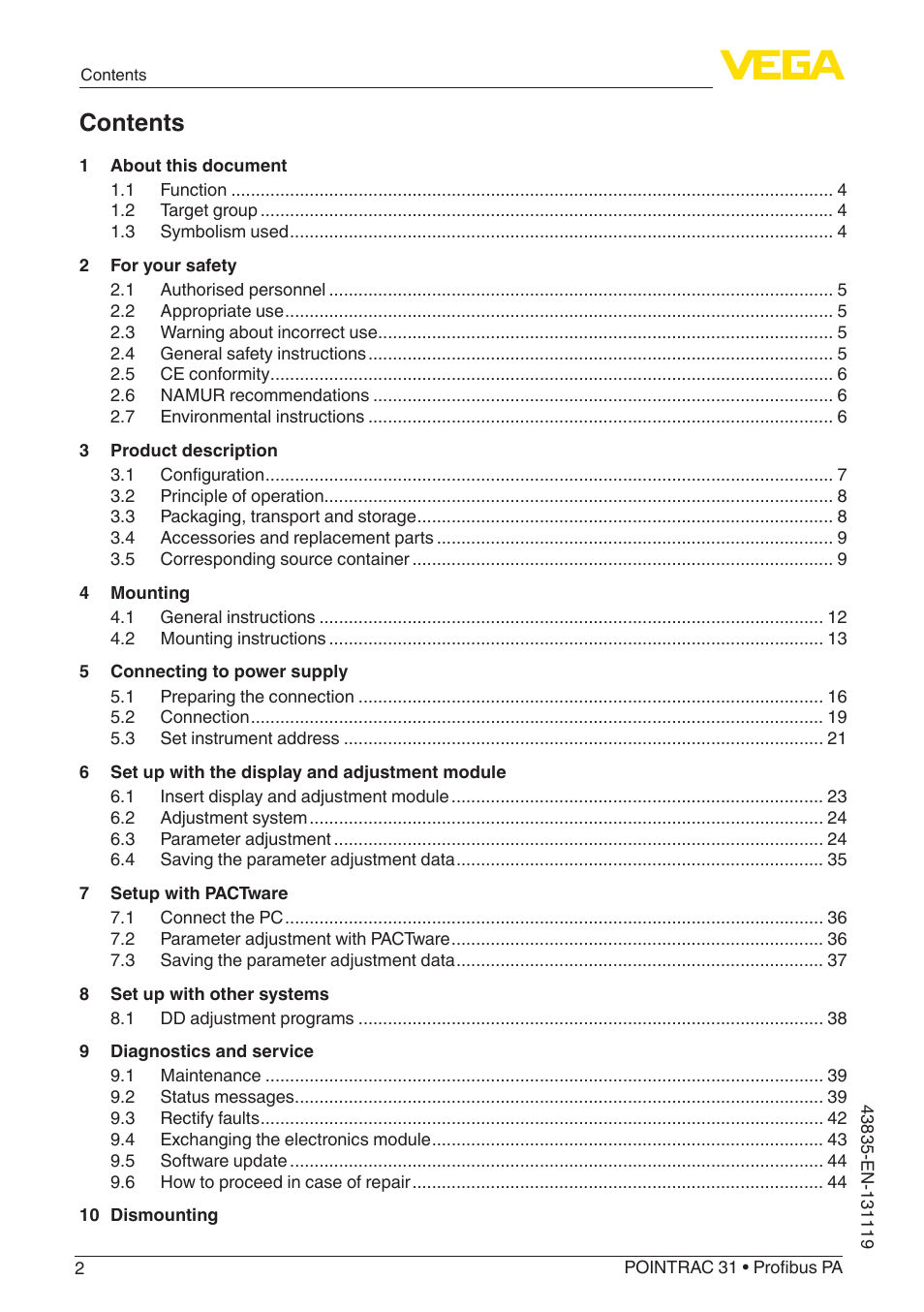 VEGA POINTRAC 31 Profibus PA User Manual | Page 2 / 64