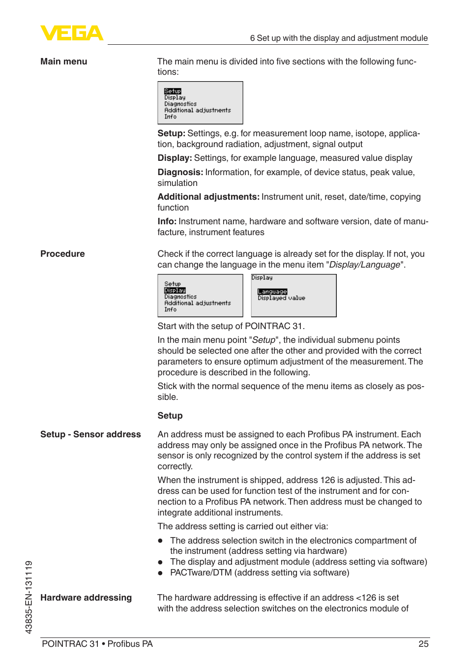 VEGA POINTRAC 31 Profibus PA User Manual | Page 25 / 64