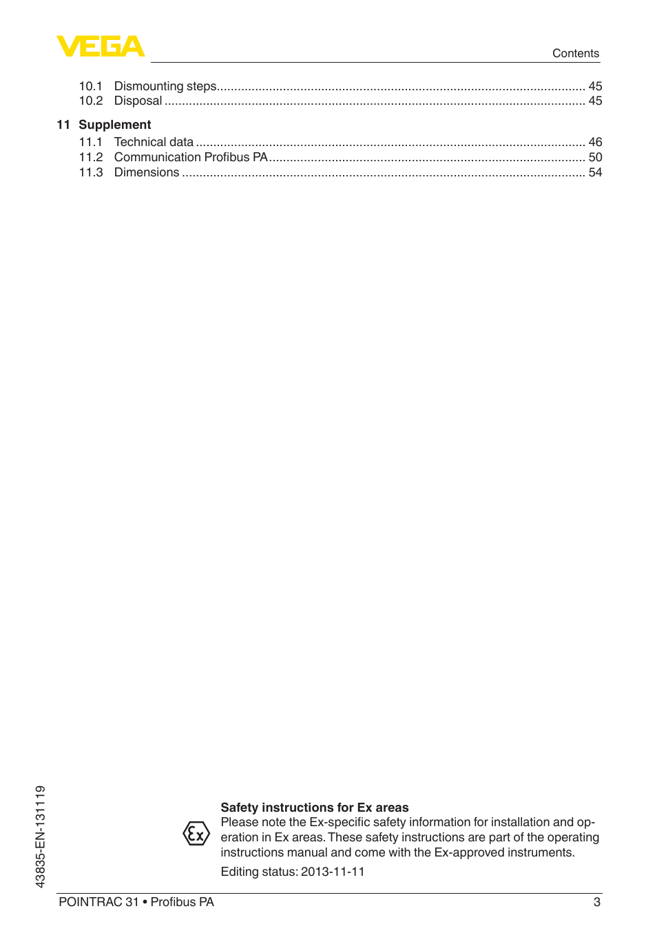 VEGA POINTRAC 31 Profibus PA User Manual | Page 3 / 64