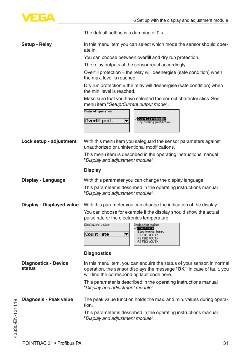 VEGA POINTRAC 31 Profibus PA User Manual | Page 31 / 64