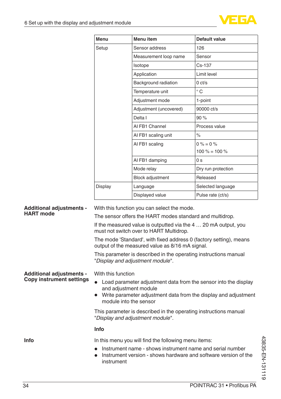 VEGA POINTRAC 31 Profibus PA User Manual | Page 34 / 64