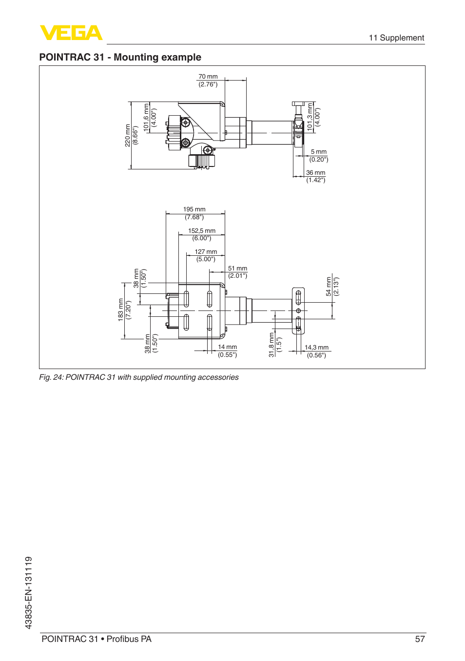 Pointrac 31 - mounting example | VEGA POINTRAC 31 Profibus PA User Manual | Page 57 / 64