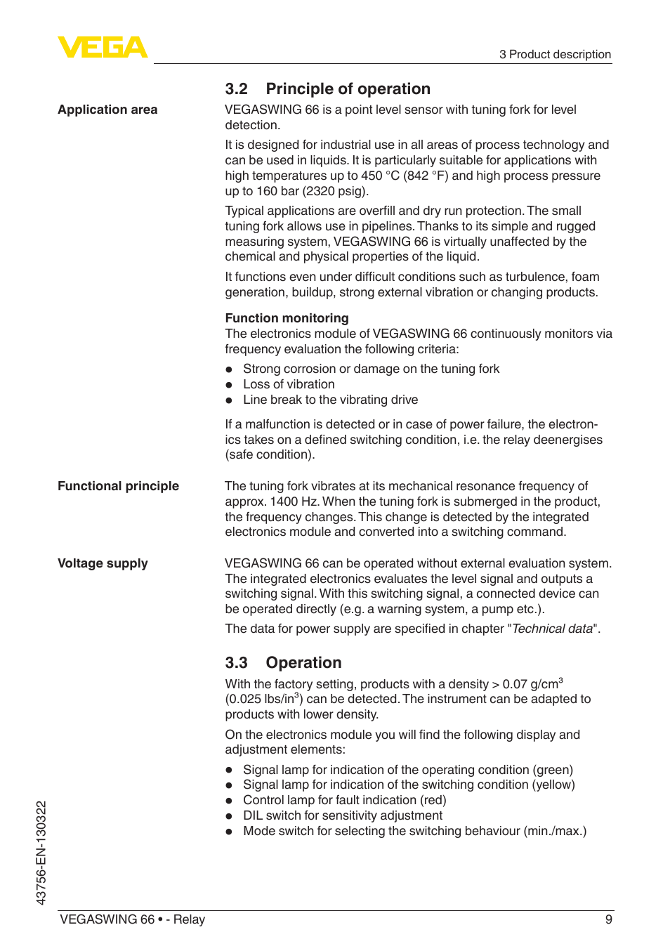 VEGA VEGASWING 66 - Relay User Manual | Page 9 / 36