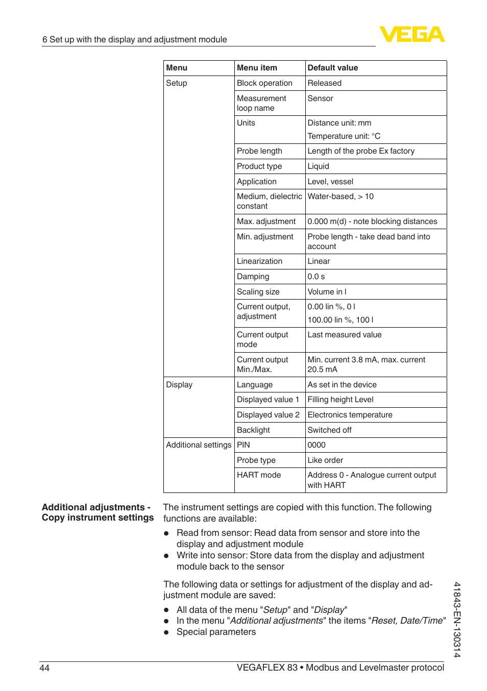 VEGA VEGAFLEX 83 Modbus and Levelmaster protocol Polished version User Manual | Page 44 / 96