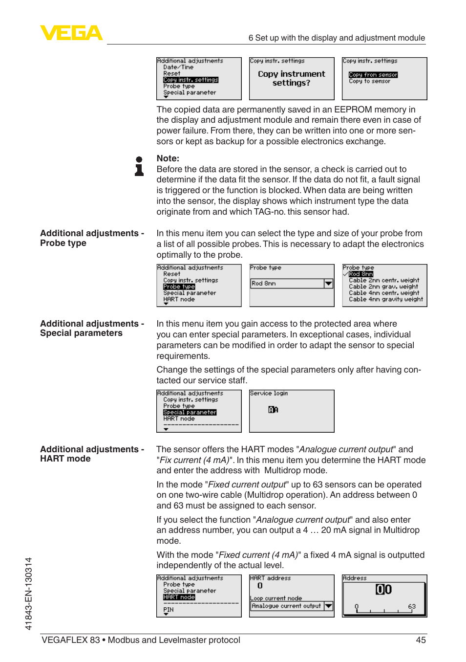 VEGA VEGAFLEX 83 Modbus and Levelmaster protocol Polished version User Manual | Page 45 / 96