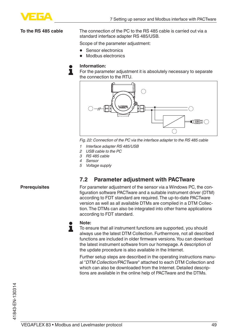 2 parameter adjustment with pactware | VEGA VEGAFLEX 83 Modbus and Levelmaster protocol Polished version User Manual | Page 49 / 96