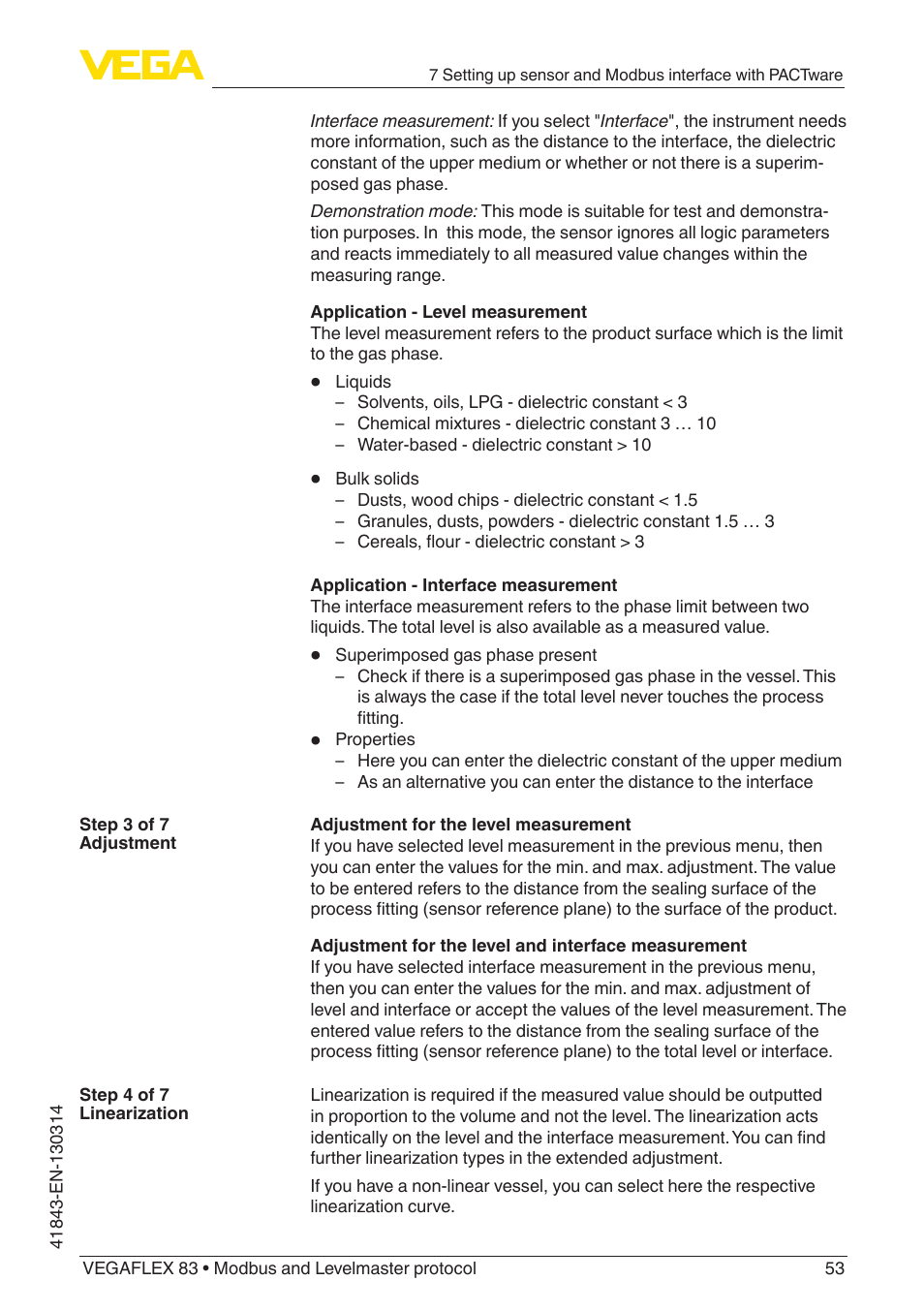 VEGA VEGAFLEX 83 Modbus and Levelmaster protocol Polished version User Manual | Page 53 / 96
