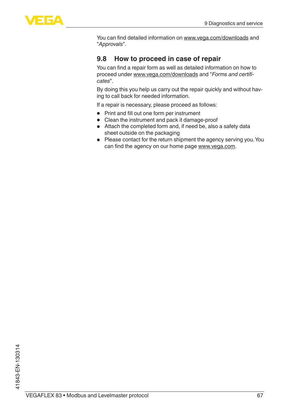 VEGA VEGAFLEX 83 Modbus and Levelmaster protocol Polished version User Manual | Page 67 / 96