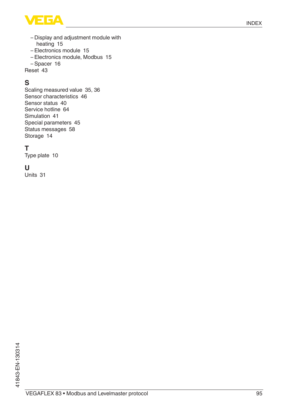 VEGA VEGAFLEX 83 Modbus and Levelmaster protocol Polished version User Manual | Page 95 / 96