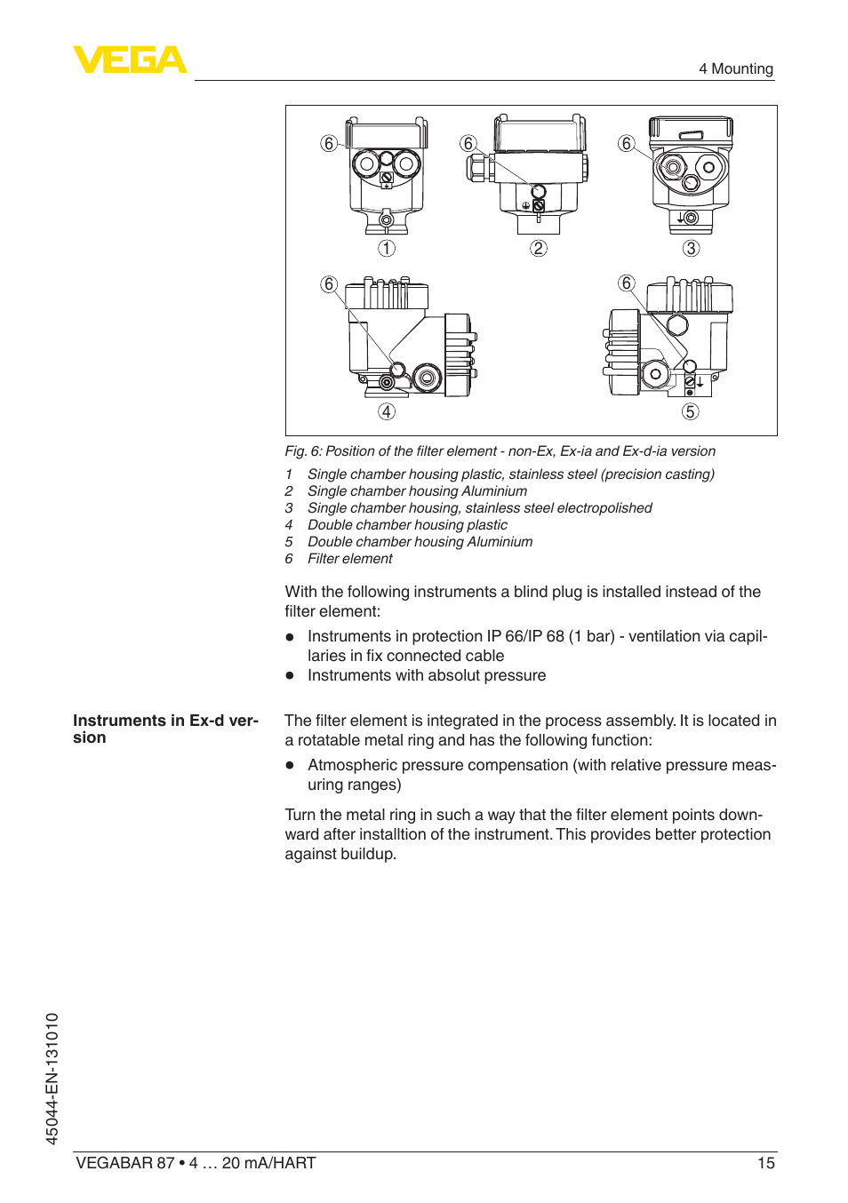 VEGA VEGABAR 87 4 … 20 mA_HART - Operating Instructions User Manual | Page 15 / 80
