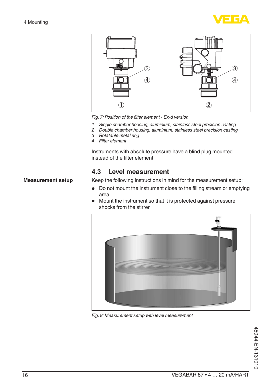 3 level measurement | VEGA VEGABAR 87 4 … 20 mA_HART - Operating Instructions User Manual | Page 16 / 80