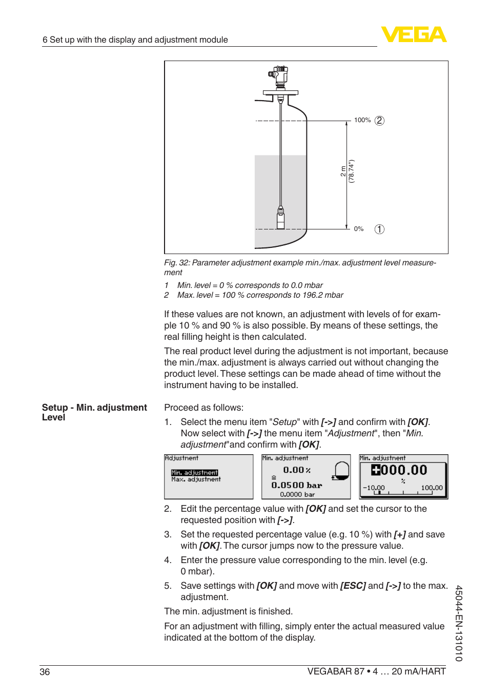 VEGA VEGABAR 87 4 … 20 mA_HART - Operating Instructions User Manual | Page 36 / 80