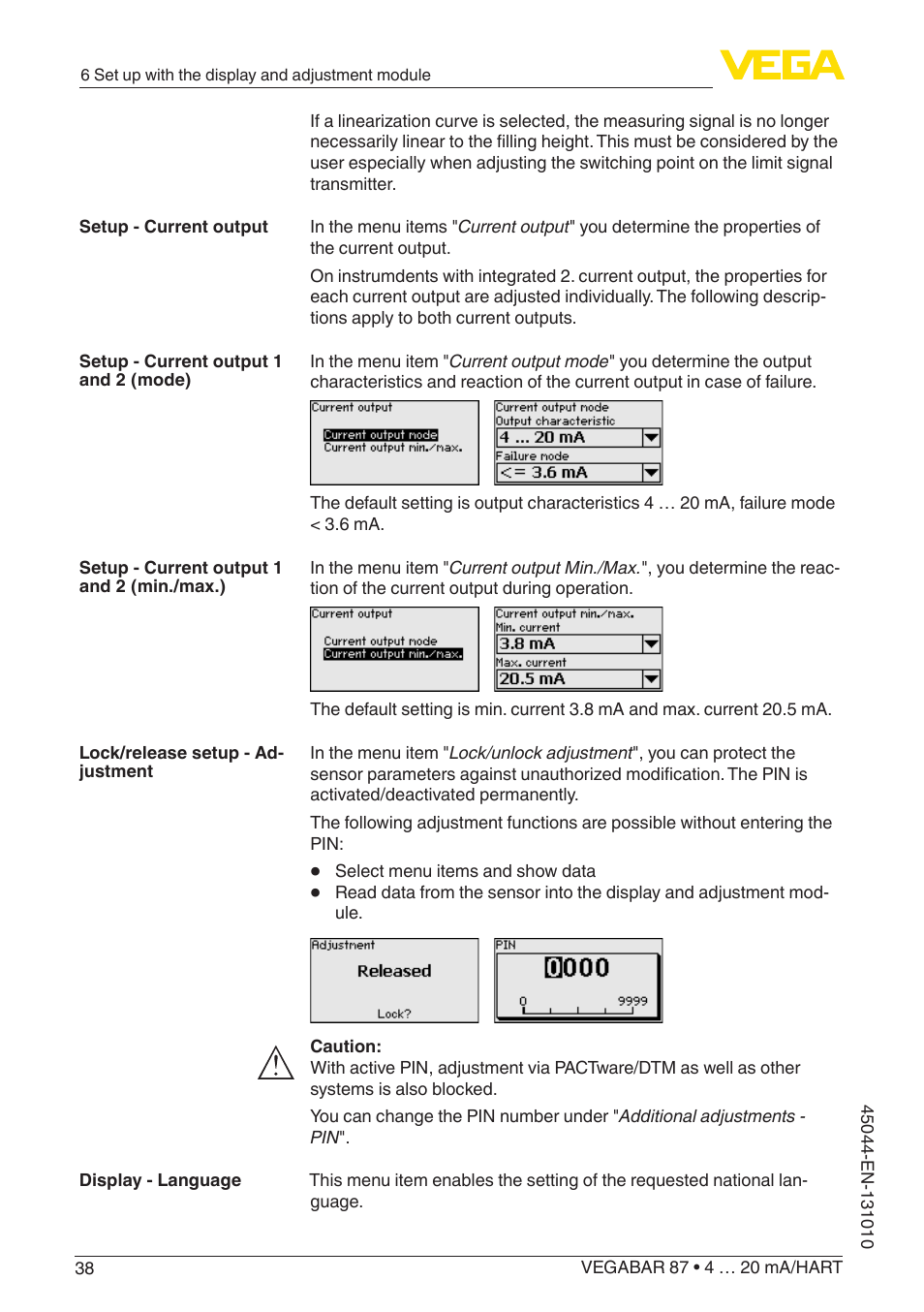 VEGA VEGABAR 87 4 … 20 mA_HART - Operating Instructions User Manual | Page 38 / 80