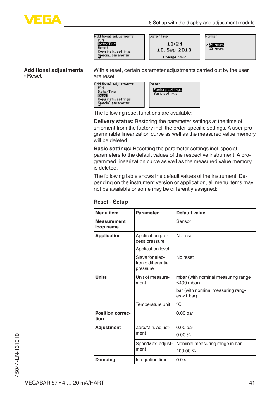 VEGA VEGABAR 87 4 … 20 mA_HART - Operating Instructions User Manual | Page 41 / 80