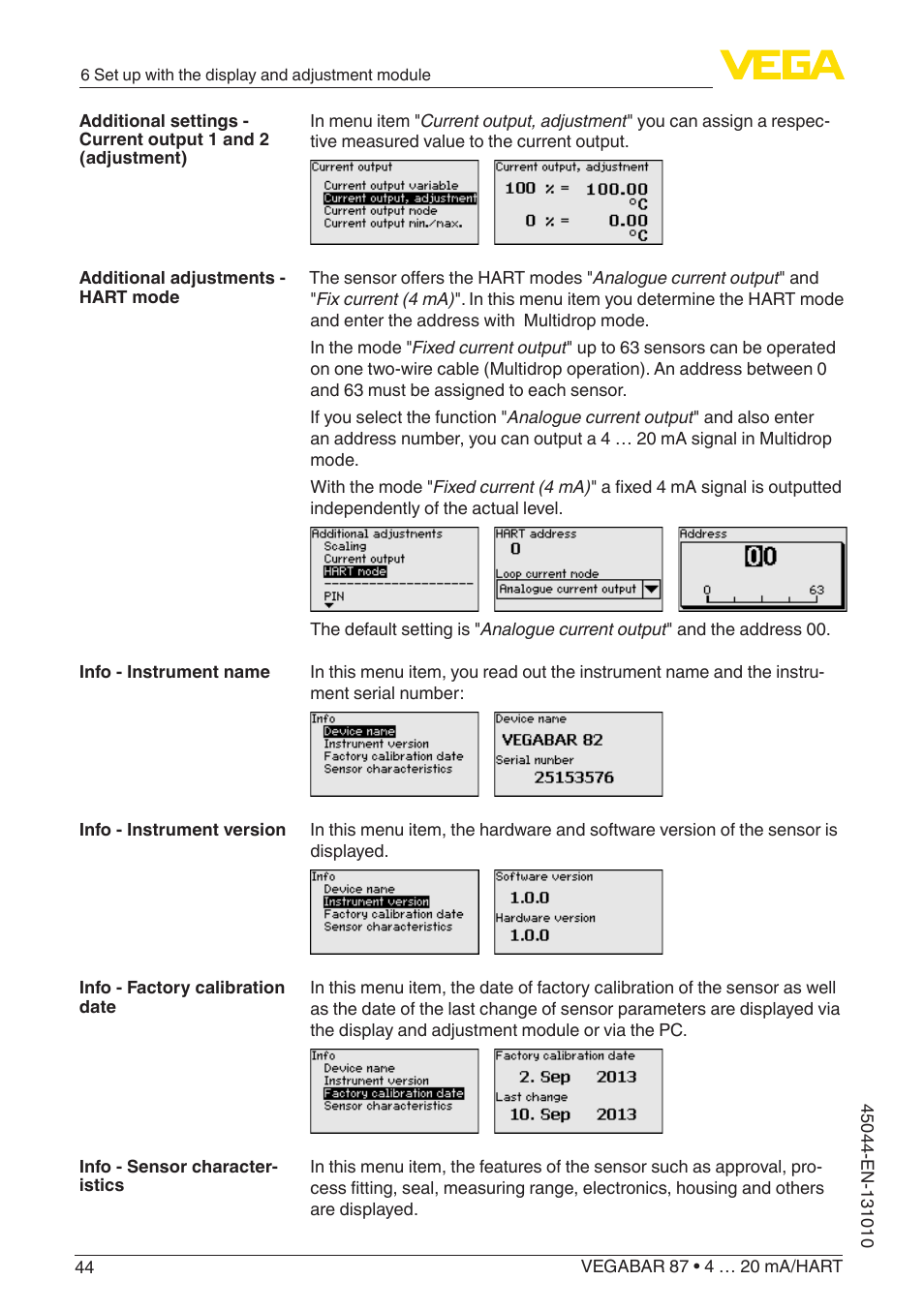 VEGA VEGABAR 87 4 … 20 mA_HART - Operating Instructions User Manual | Page 44 / 80