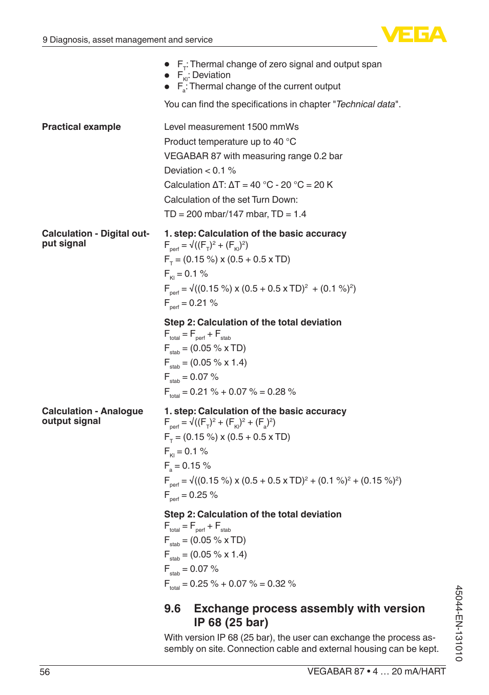 VEGA VEGABAR 87 4 … 20 mA_HART - Operating Instructions User Manual | Page 56 / 80